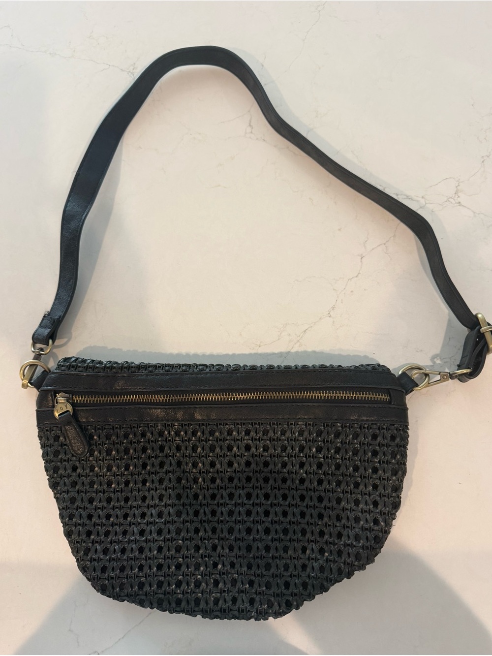Joy Black Woven Crossbody Bag with Adjustable Strap